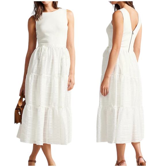 Ted Baker NWT Skylir Mixed-Media Midi Dress Size 2 (US 4-6) Ivory Sleeveless - Picture 1 of 10